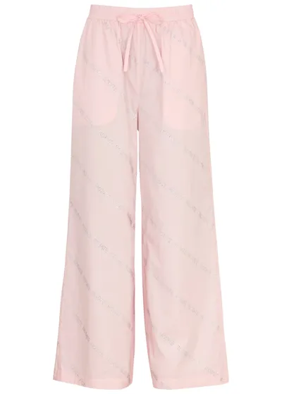 Rotate Birger Christensen + Net Sustain Crystal-embellished Organic Cotton-poplin Wide-leg Pants In Light Pink