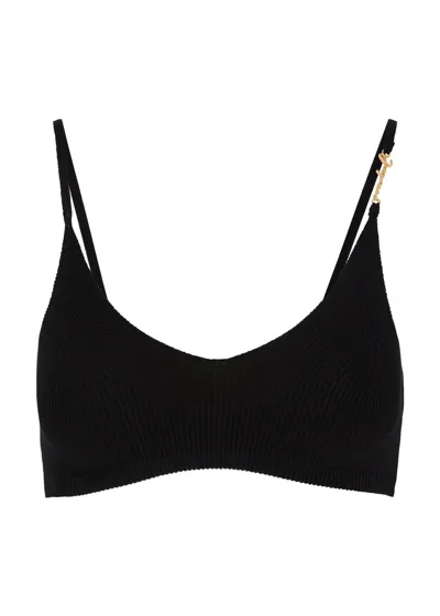 Jacquemus Le Bandeau Pralu Logo Ribbed-knit Bra Top In Black