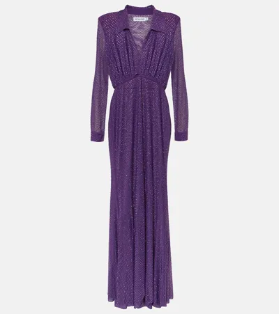 Self-portrait Embellished Mesh Maxi Dress In Purple