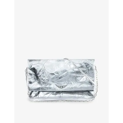 Zadig & Voltaire Rock Eternal Xl Metallic Clutch In Silver