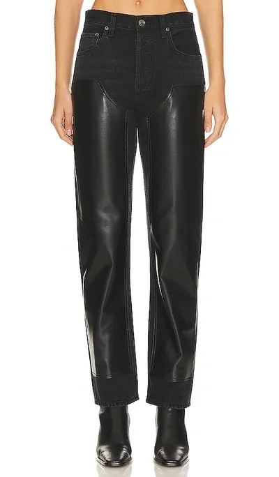 Agolde Ryder Straight-leg Leather Patch Jeans In Ink Detox