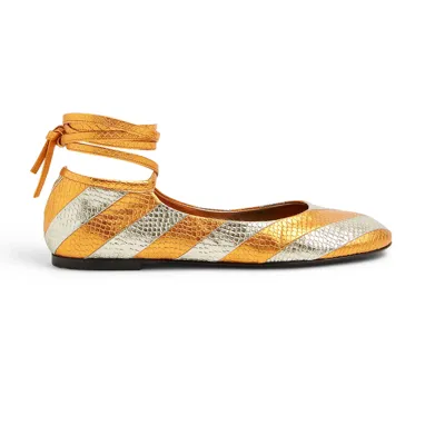 La Doublej Metallic Stripe Ballet Flats In Orange