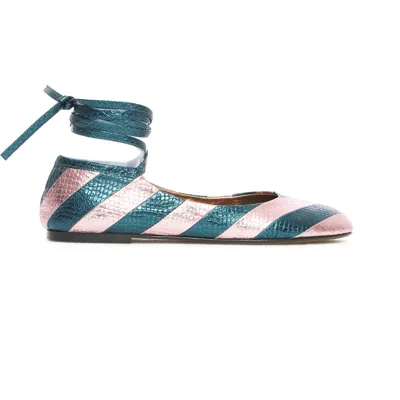 La Doublej Metallic Stripe Ballet Flats In Acquamarine