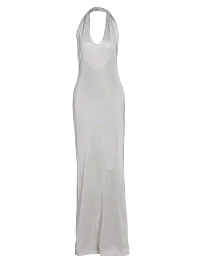 Tove Malaika Metallic Knitted Halterneck Maxi Dress In Silver