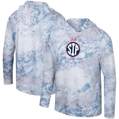 Colosseum X Realtree Powder Blue/silver Ole Miss Rebels Sip Wav3 Hoodie Long Sleeve T-shirt