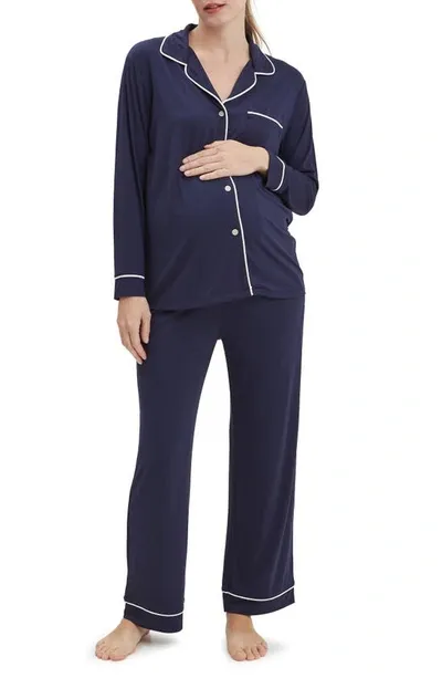 Nom Maternity The Heart On My Sleeve Pajama Set In Navy