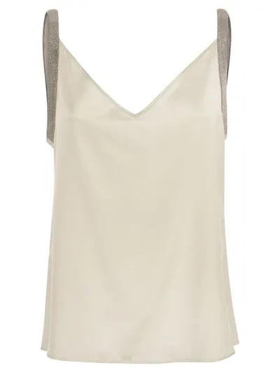 Fabiana Filippi Silk Top With Jewelled Straps In White