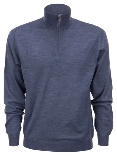 Fedeli Half-zip Wool Jumper In Blue