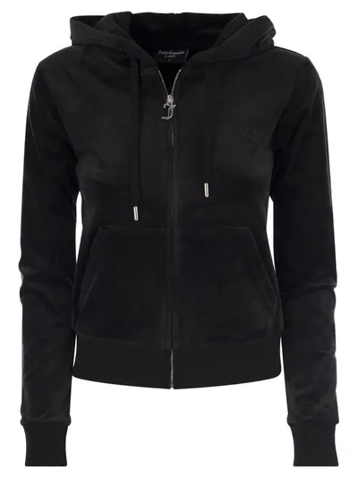 Juicy Couture Cotton Velvet Hoodie In Navy