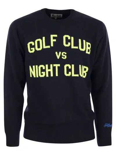 Mc2 Saint Barth Golf Vs Night Club Jumper In Wool And Cashmere Blend In Blue