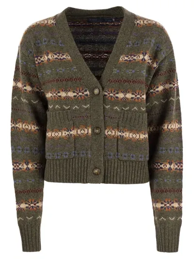 Polo Ralph Lauren Green Fair Isle-knit Wool-blend Cardigan In Grey Mult