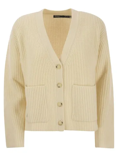 Polo Ralph Lauren Ribbed Wool And Cashmere Cardigan In Cream