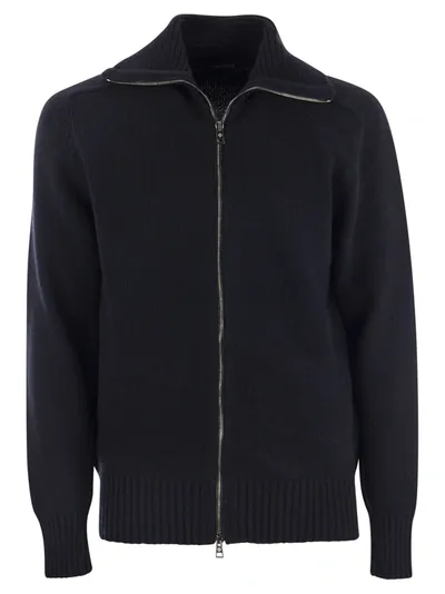 Tagliatore Wool Cardigan With Zip In Black