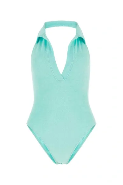 Lisa Marie Fernandez Womens Seafoam Terry Polo V-neck Cotton-blend Swimsuit