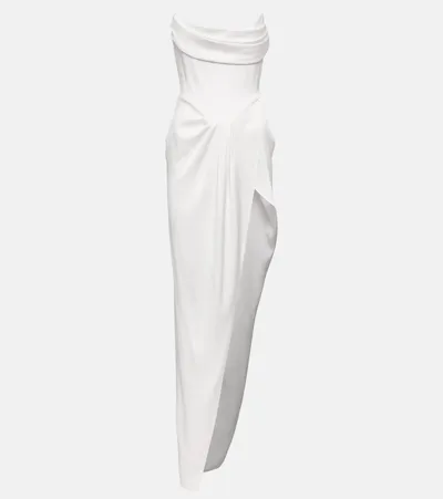 Alex Perry Bridal Draped Satin Crêpe Bustier Gown In White