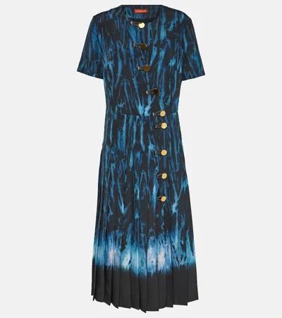 Altuzarra Myrtle Buttoned Pleated Midi Dress In Berry Blue Shibori