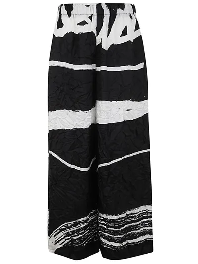 Daniela Gregis Painterly-print Wide-leg Trousers In Black