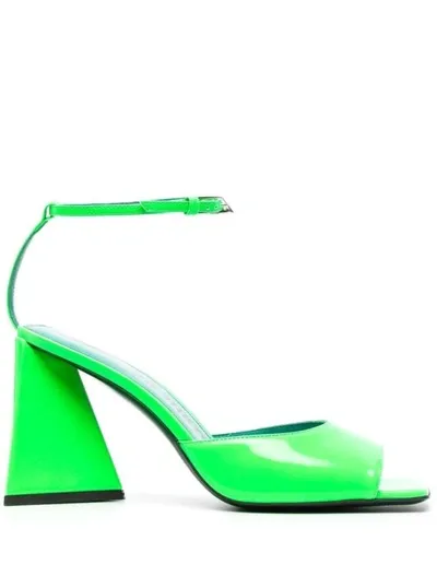 Attico Fluo Green Piper Sandals With Squared Heel