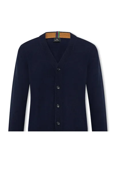 Ps By Paul Smith Merino Wool Cardigan Cardigan In Dark Navy