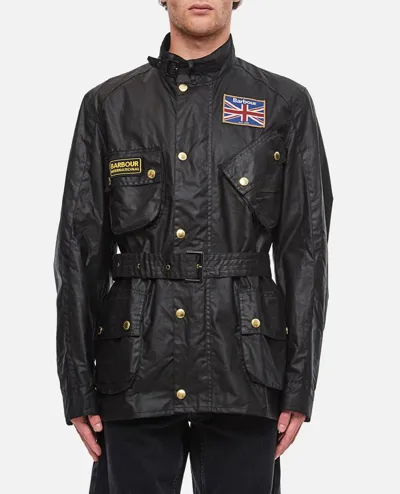 Barbour International Union Jack International Mens Wax Jacket In Black