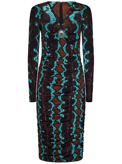 Roberto Cavalli Snakeskin-print Bodycon Midi Dress In Blue