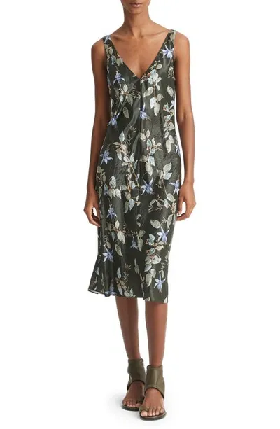 Vince Bellflower Double V-neck Midi Slip Dress In Eden