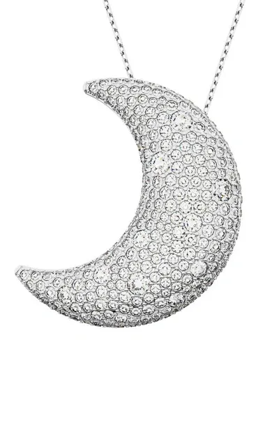 Swarovski Women's Luna Rhodium-plated & Crystal Moon Pendant Necklace In Silver