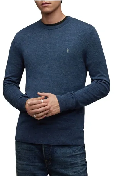 Allsaints Mode Merino Crew Neck Ramskull Sweater In Solar Blue