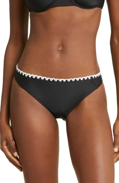 Ramy Brook Iliana Bikini Bottom In Black With White Crochet Trim