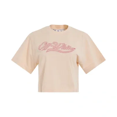 Off-white Embroidered Baseball Logo Crop T-shirt In Nude