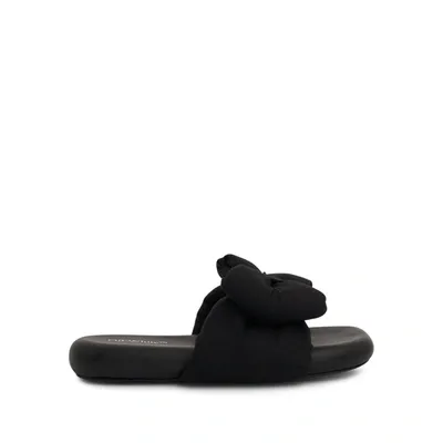 Off-white Linen Bow Padded Slippers