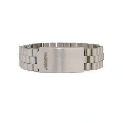 Ambush Roll Chain Logo Engraved Bracelet In Silver