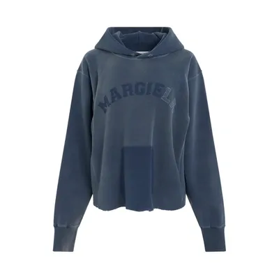 Maison Margiela Faded Logo Cotton Jersey Hoodie In Blue