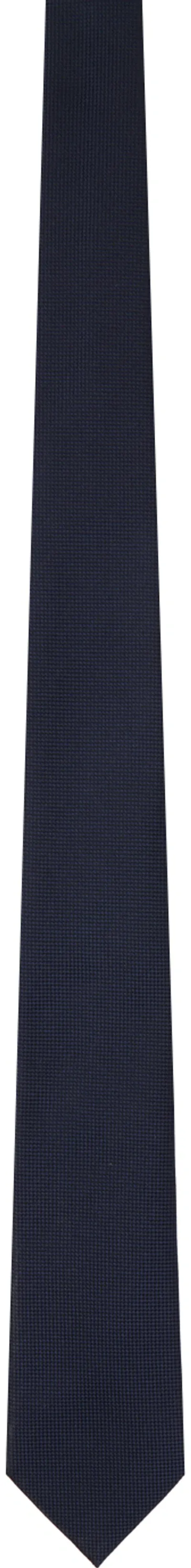 Zegna Navy Jacquard Tie In Bl1