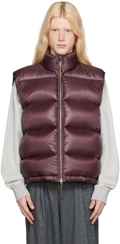 Jil Sander Burgundy Quilted Down Vest In 603 - Aubergine