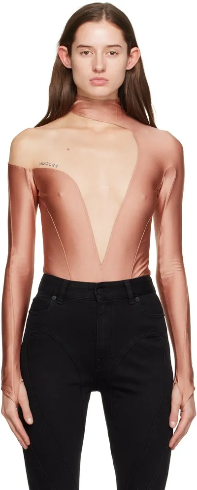 Mugler Pink Asymmetric Illusion Bodysuit In B24n1 Light Blush/nu