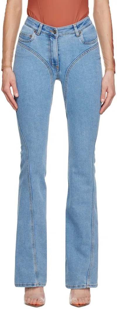 Mugler Blue Spiral Jeans In 6048 Medium Blue