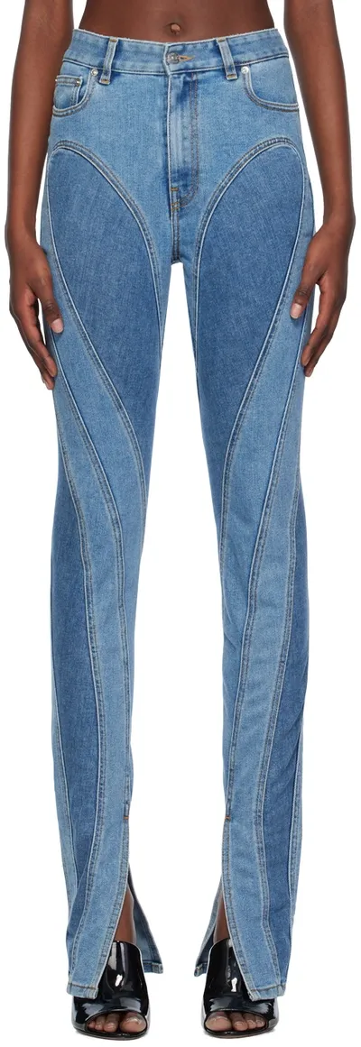 Mugler Blue Spiral Jeans In B6403 Medium Blue /