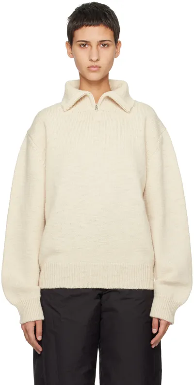 Amomento Beige Zip Sweater In Ecru