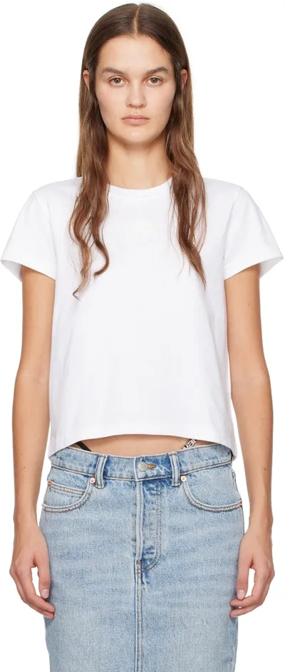 Alexander Wang T Textured Logo Cap Sleeve Cotton Crewneck T-shirt In White