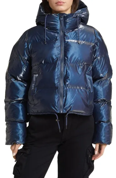 Rains Alta Long Puffer Jacket In Navy Blue