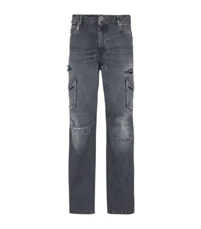 Balmain Distressed-effect Cargo-pockets Jeans In Black