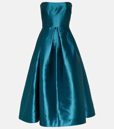 Alex Perry Strapless Silk Faille Midi Dress In Green