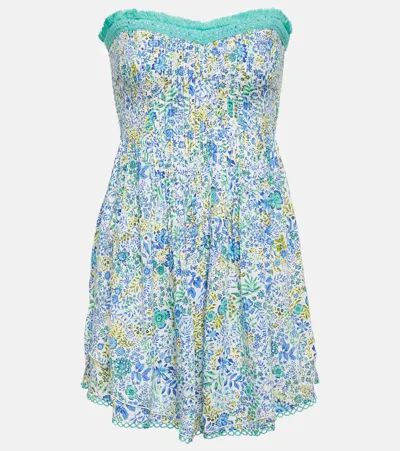 Poupette St Barth Claire Floral Bandeau Minidress In White Blue Nature