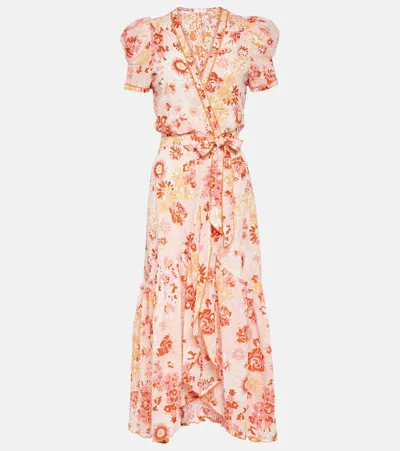 Poupette St Barth Baba Floral Cotton Wrap Dress In Pink 90's