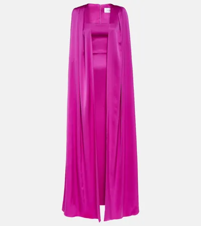 Alex Perry Caped Satin Gown In Purple