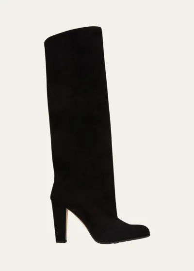 Manolo Blahnik Garda Suede Block-heel Knee Boots In Blck0015