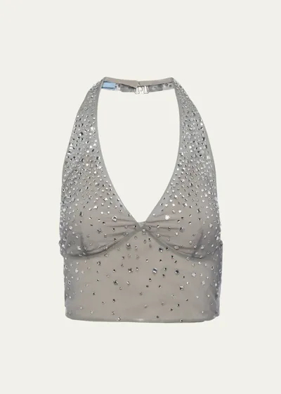 Prada Crystal-studded Tulle Top In Granito