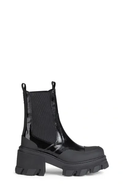 Ganni Cleated Heeled Mid Chelsea Boots In Black