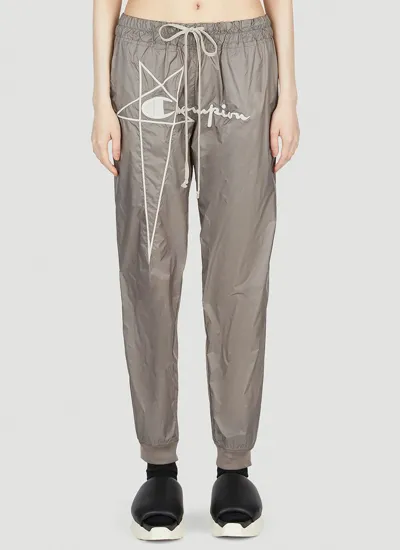 Rick Owens X Champion Logo Embroidered Drawstring Track Pants In Grey